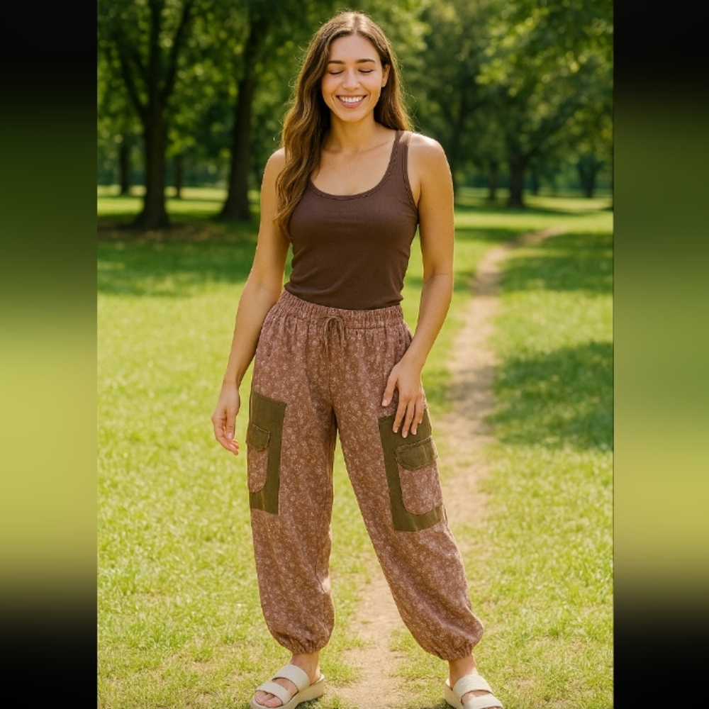 Patch Boho Relaxed Fit‎ Comfort And Stylelish Rhea Pants O/S Cargo Floral